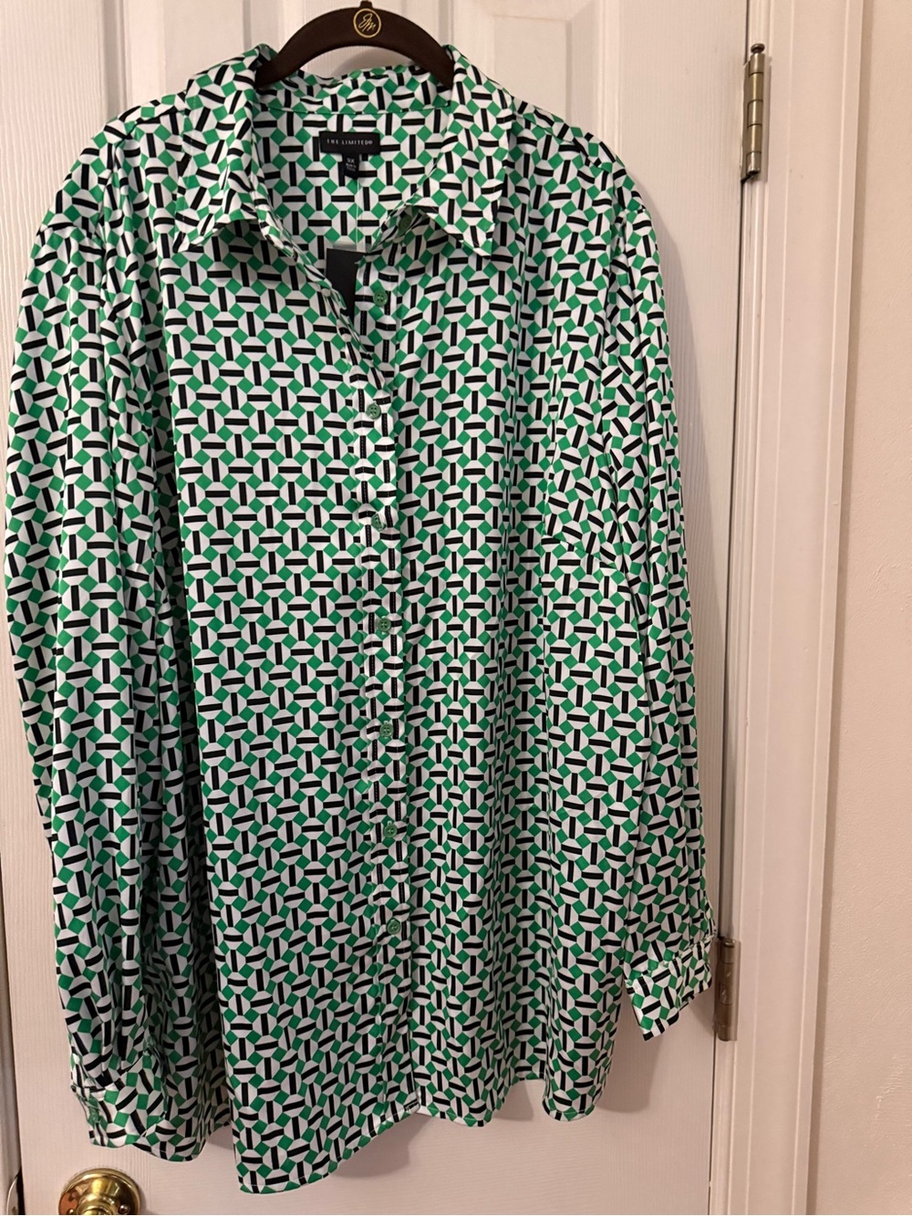 The Limited Green, White and Black Geometric Button-Down Shirt